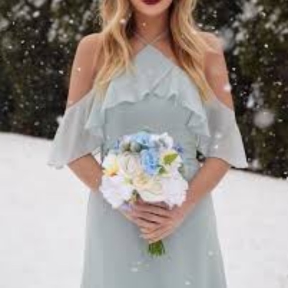 Mori Lee style 21551 Size 6 Emerald green maxi chiffon bridesmaid party formal - Picture 9 of 9